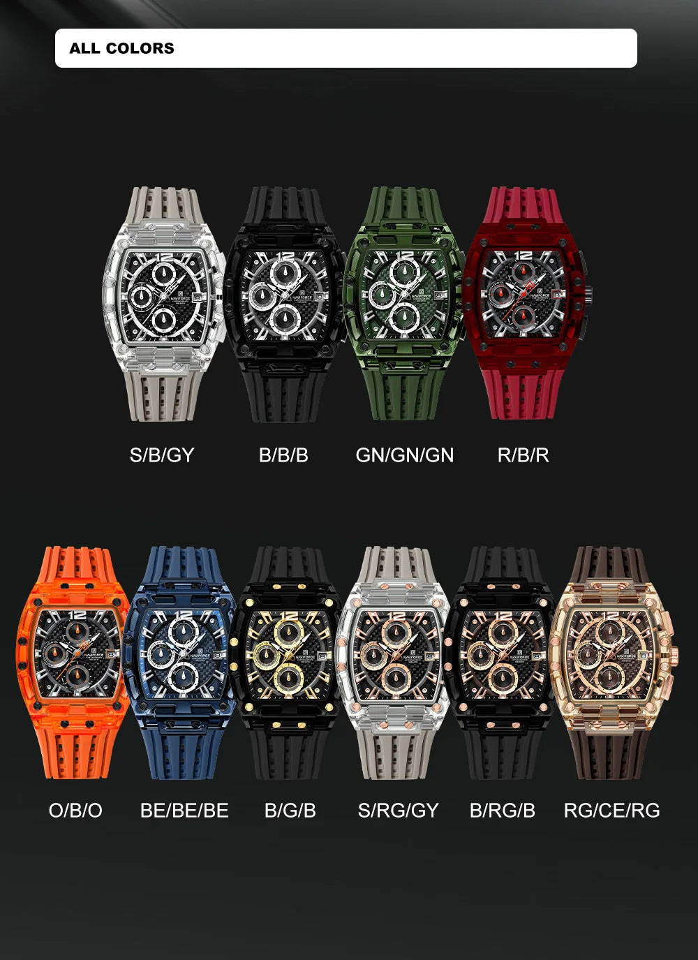 High Quality NAVIFORCE Watches for Man Silica Strap 50M Waterproof Sport Male Clock Casual Quartz Date Display Men's Chronograph
