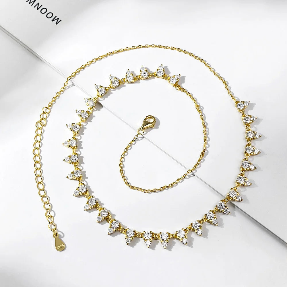 KNOBSPIN 2mm/3mm D Color Moissanite Tennis Necklace s925 Sterling Silver 18inch Chain, Wedding Necklaces for Women Fine Jewelry