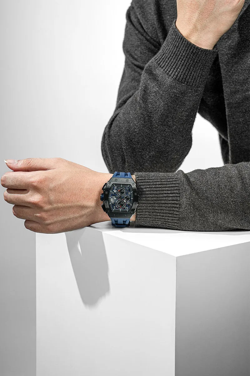 TSAR BOMBA Luxury Tonneau Quartz Watch for Men Japanese Movement, Stainless Steel Case,  Elegant Dress Wristwatch
