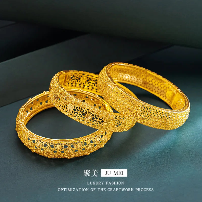 Luxury 24K 9999 Pure Gold real gold Women's buckle openwork flower bracelet