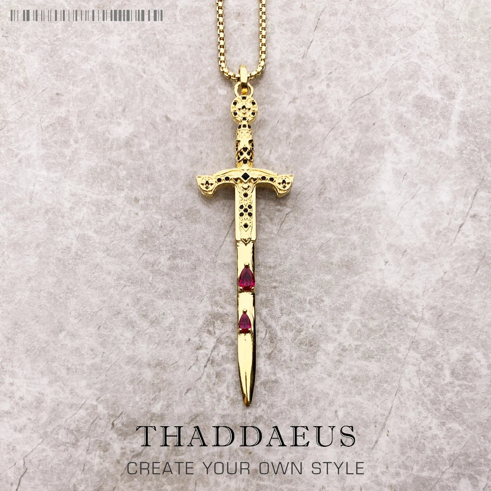 Sword Pendant Link Chain Necklace Summer Brand New Fine Jewelry Europe 925 Sterling Silver Vintage Gift For Women Men