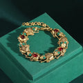 Vintage Adjustable Frog Charm Bracelet with Natural Stone Eyes - 18K Gold Plated Unique Jewelry for Women
