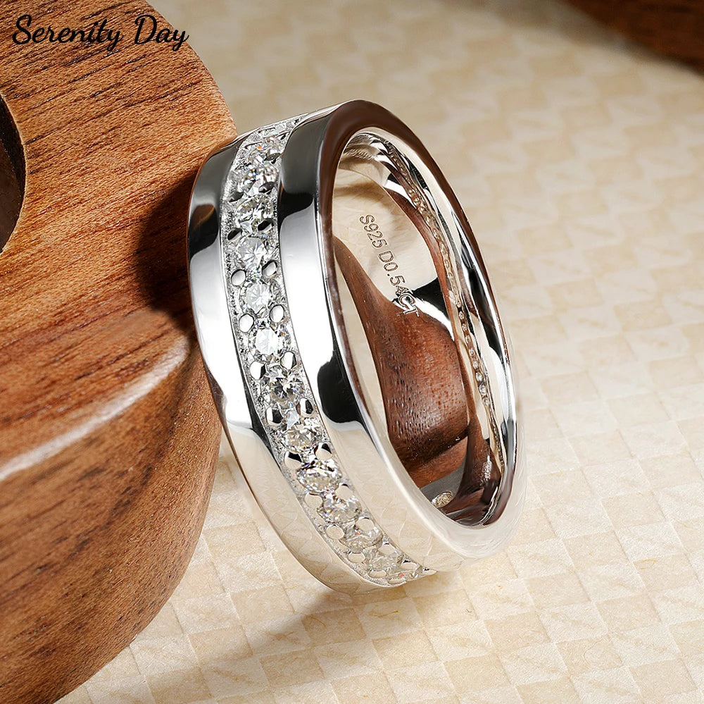 Serenity 2mm D Color Moissanite Rings for Men Gift 100% S925 Sterling Silver Plated 18K Lab Diamond Eternity Rings Fine Jewelry