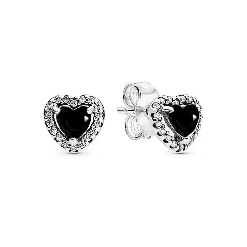 100%925 pure silver classic water-drop heart-shaped round stud earrings Perfect jewelry gift for women's birthday presents