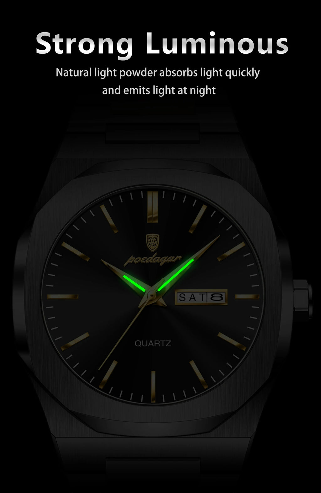 POEDAGAR Fashion Brand Male Watch Waterproof Luminous Stainless Steel Watches For Men Date Week Casual Quartz Men's Clock Reloj