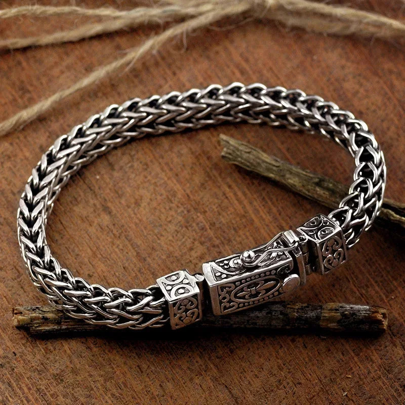 925 Silver Vintage Bangles Dragon Bone Chain Weaving Bracelet for Women and Men Double chains Buckle Can Wear Banquet Jewelry
