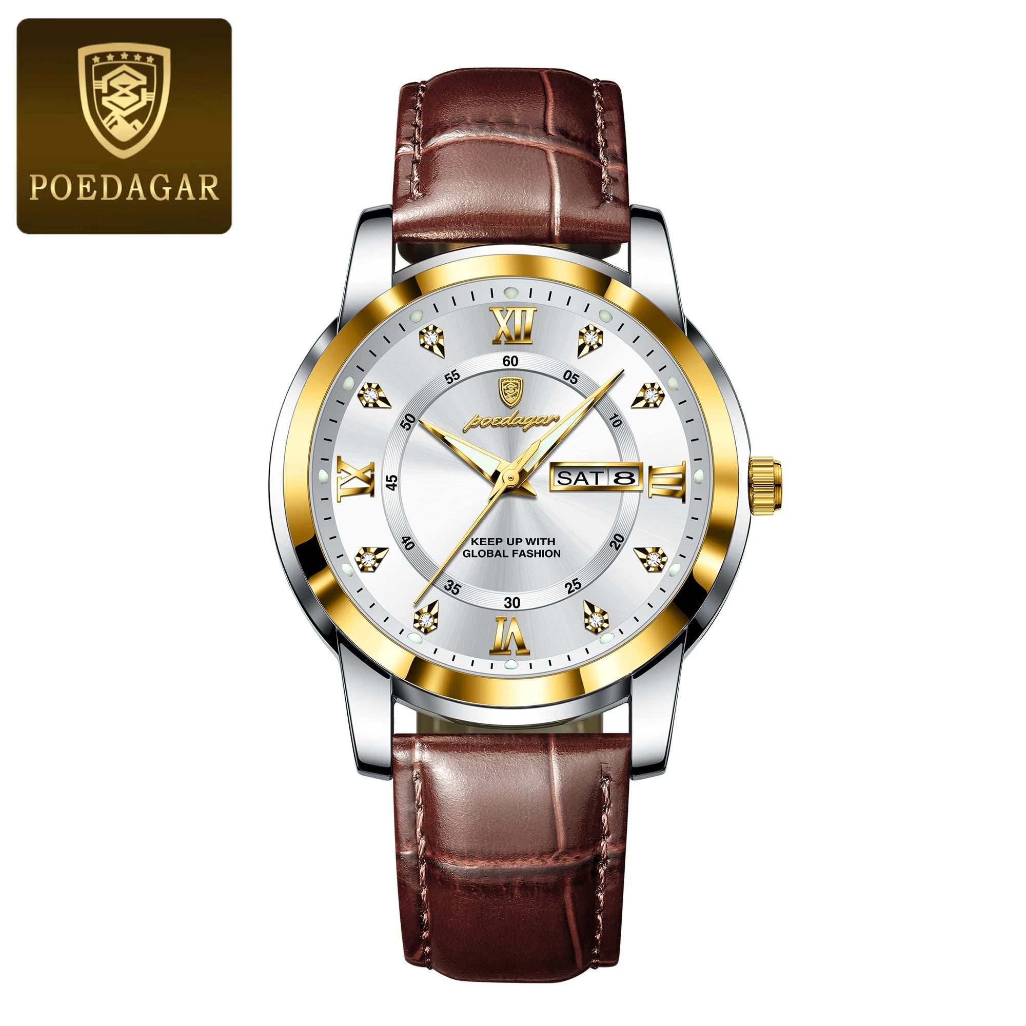 POEDAGAR Top Luxury Man Watch Date Week Waterproof Luminous Leather Men Wristwatch Casual Male Clock Sports Men's Quartz Watches