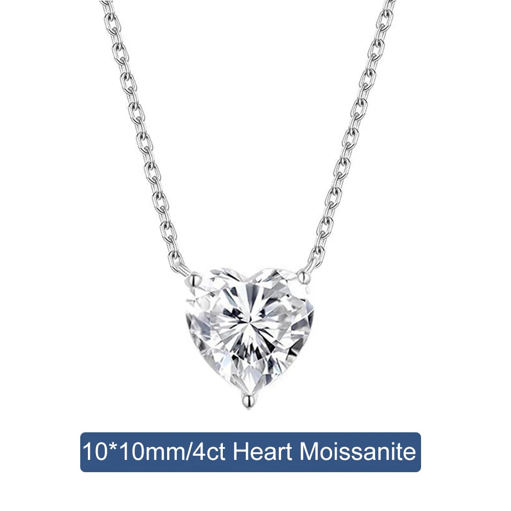 2/4Carat Heart Shape Moissanite Pendant Necklace 925 Sterling Silver D Color VVS1 Diamond Necklaces for Women Wedding Jewelry