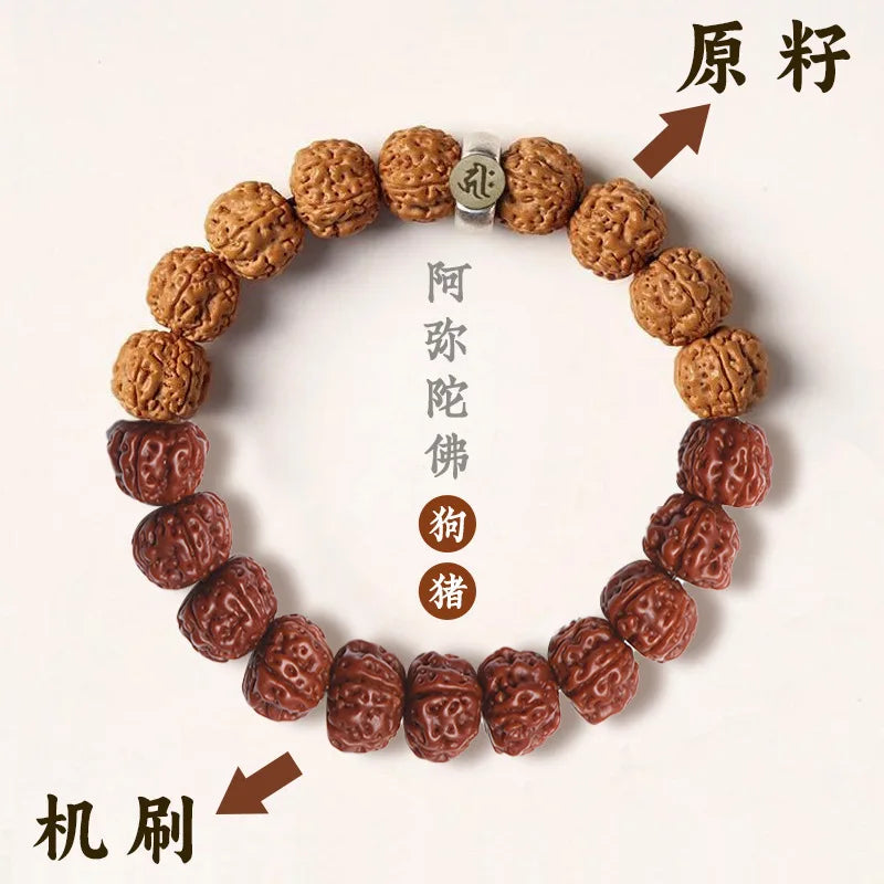 Tai Sui Vajra Bodhi Seed Bracelet Zodiac Guardian Deity Themed Wenwan Walnut Polishing Buddhist Beads Hand Jewelry Unisex