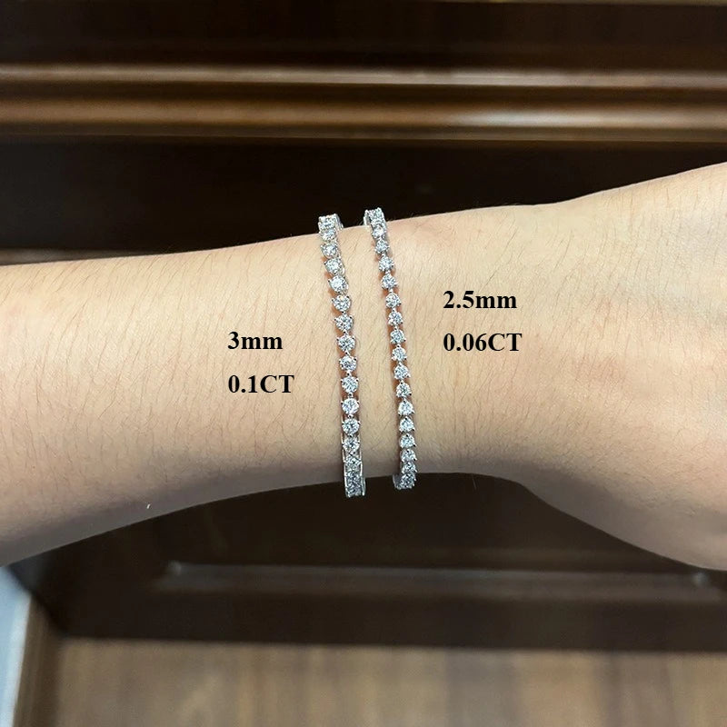 EWYA 3 Prong 2.5mm 3mm Full D Color Moissanite Diamond Tennis Bracelet for Women 925 Silver Link Chain Spring Buckle Bracelets