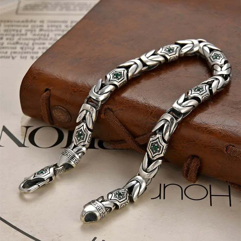 China-Chic Peace Pattern Bracelet for Men and Women Fashion Retro Diamond Set Handmade Bracelet Chain Simple Jewelry