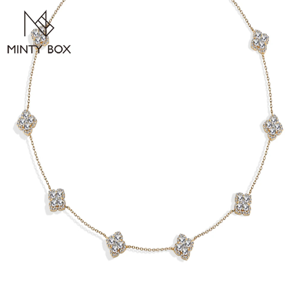 MINTYBOX Flower Moissanite Necklaces S925 Silver Lab Created Diamond Clover Charm Necklace for Women Luxury Jewelry 40+5cm