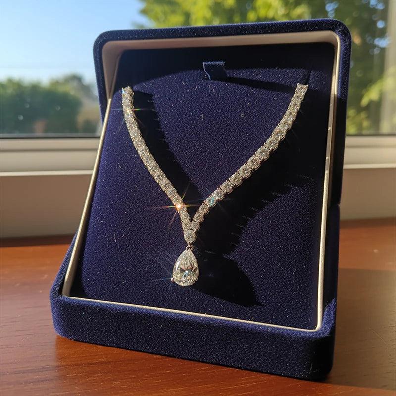 EWYA Luxury Pear Cut Full D Color Moissanite Tennis Neck Chain Woman s925 Silver All Lab Diamond Party Bridal Necklaces Gift