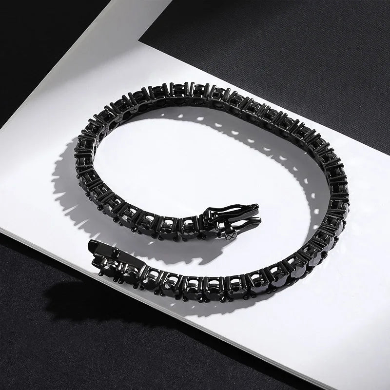 EWYA Full 3/4/5/6.5mm Black Moissanite Tennis Bracelet for Men Women Unisex 925 Silver Plated 18K Black Gold Hip Hop Bracelets