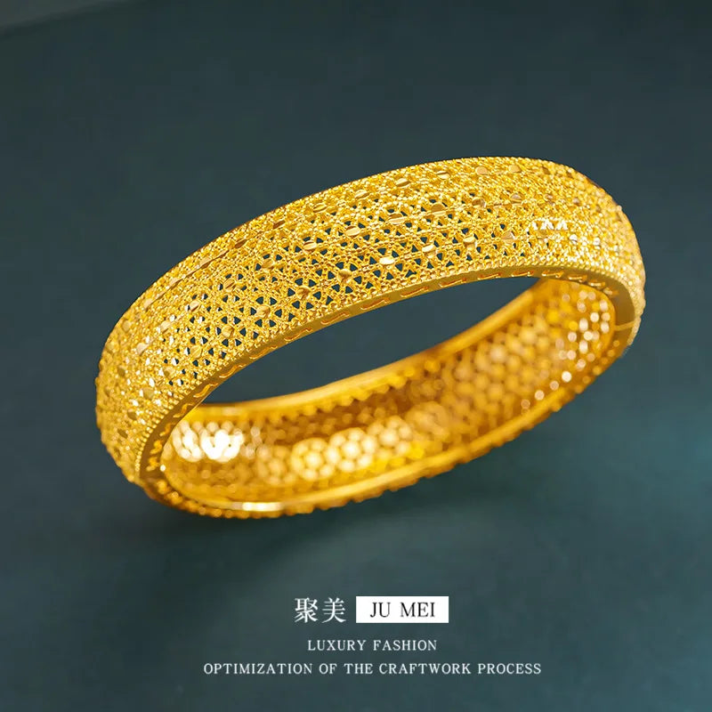 Luxury 24K 9999 Pure Gold real gold Women's buckle openwork flower bracelet