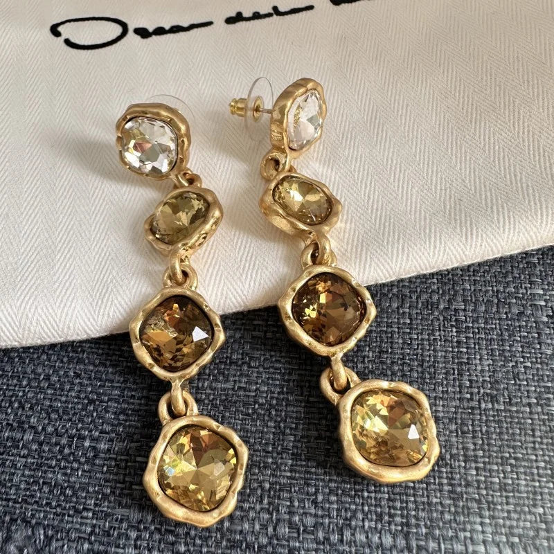 Os Fashion Jewelry Full Zircon Inlaid Colorful Glass Geometric Stud Earrings Women’s Elegant Party Wedding Accessory