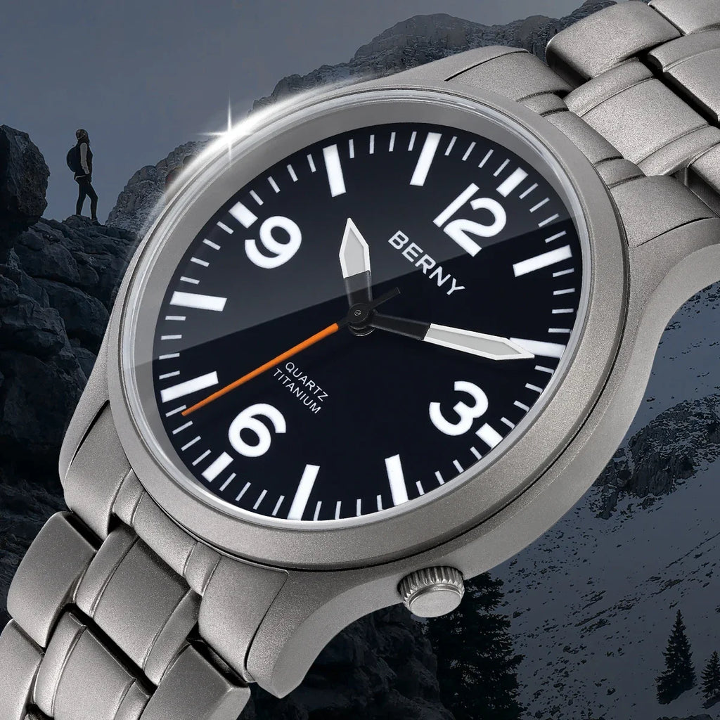 BERNY Full Titanium Men Watch Super Luminous Sports Quartz Watches Lightweight and Comfortable 5ATM Easy Read Wristwatch