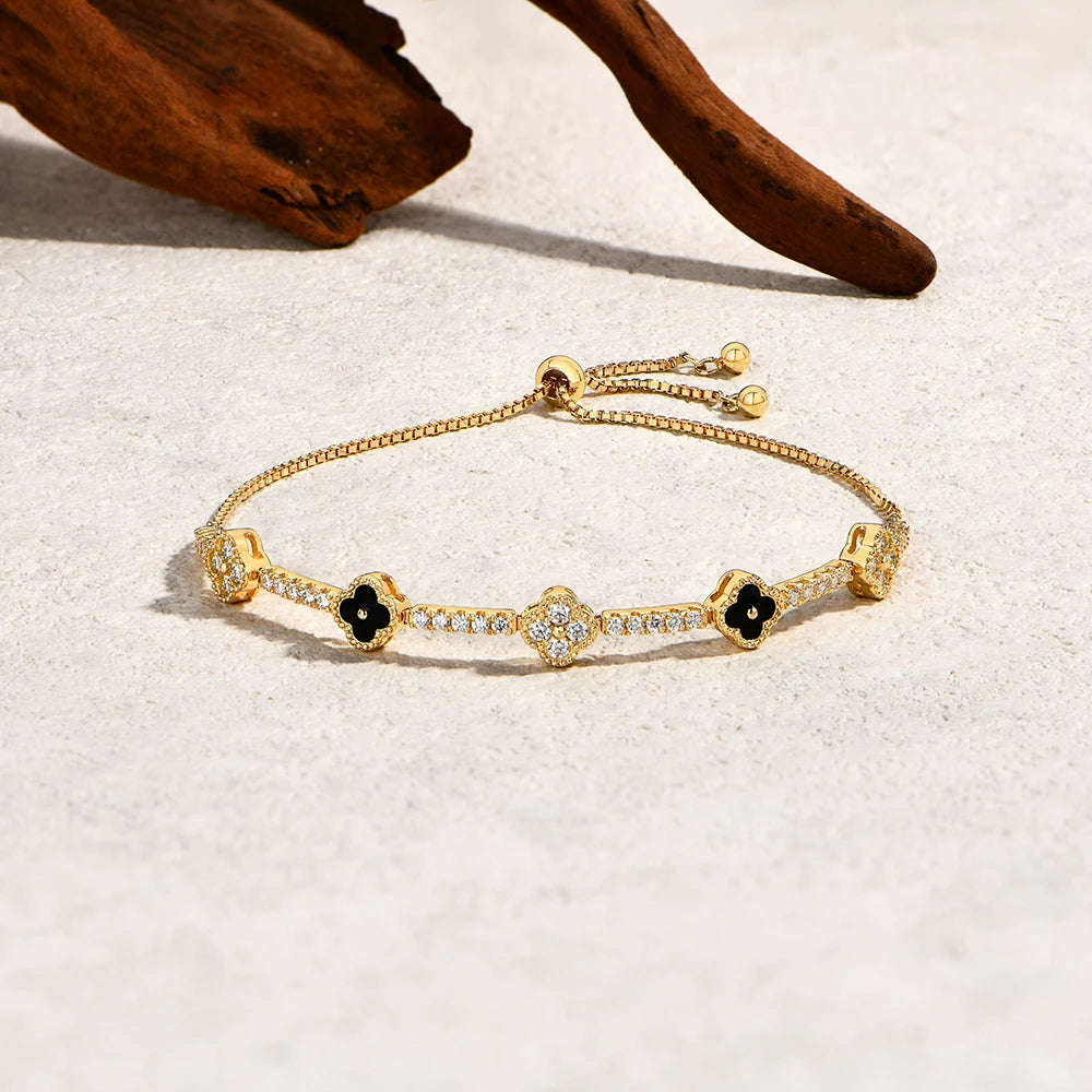 ATTAGEMS Flowers Design Moissanite Charm Bracelet For Women 925 Sterling Silver 18KGold Plated Tennis Luxury Chain Party Jewelry