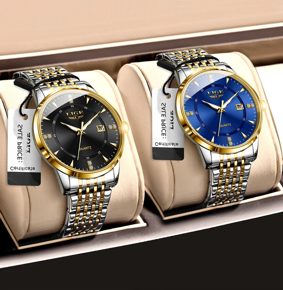 LIGE Luxury Quartz Wristwatches Mens Watch Stainless Steel Watches Luminous Date Waterproof Outdoor Diving Sports Watch reloj