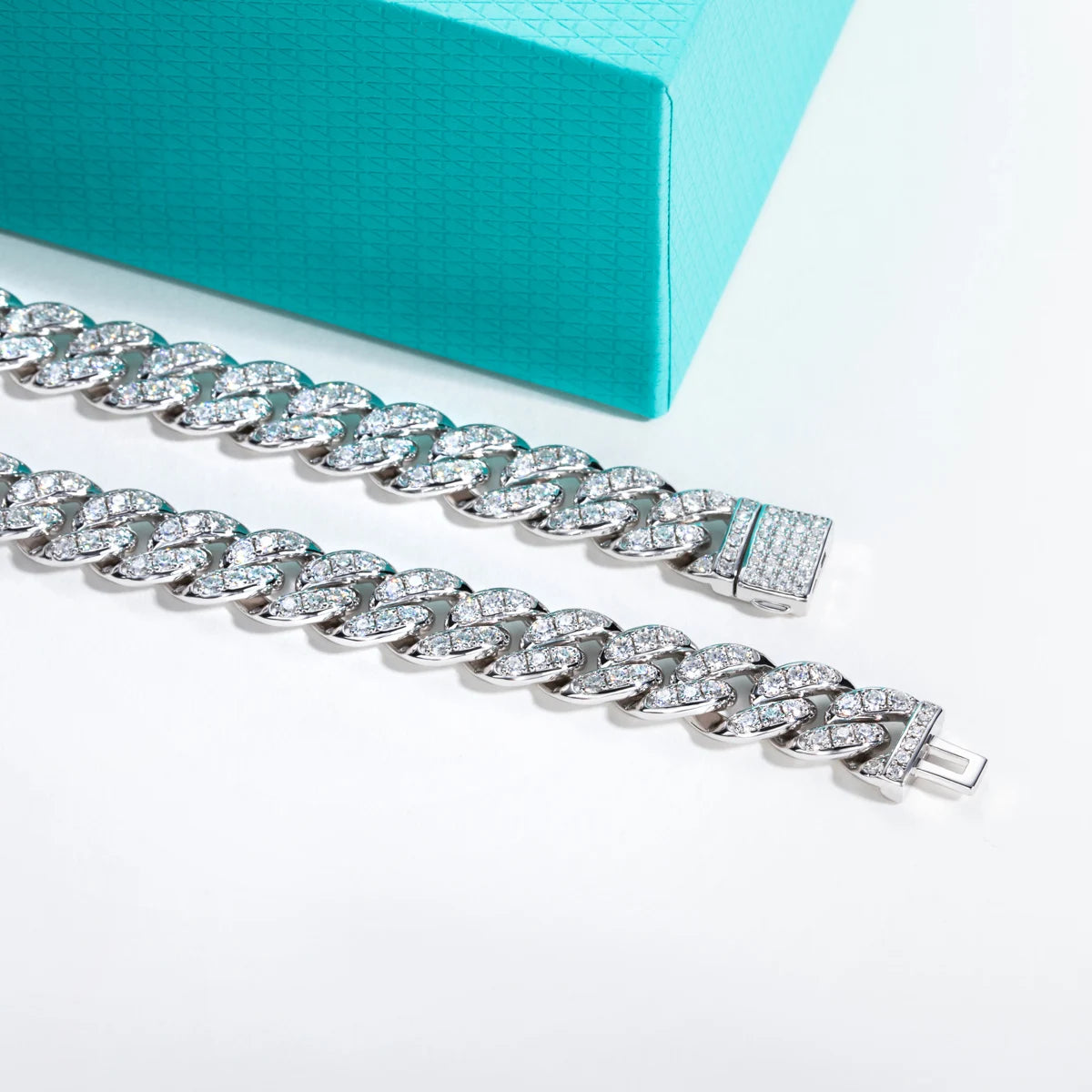 AnuJewel Moissanite Cuban Bracelet Hip Hop 925 Sterling Silver 1.2mm/1.5mm/2mm Flashy Heavy Metal Statement for Men & Women