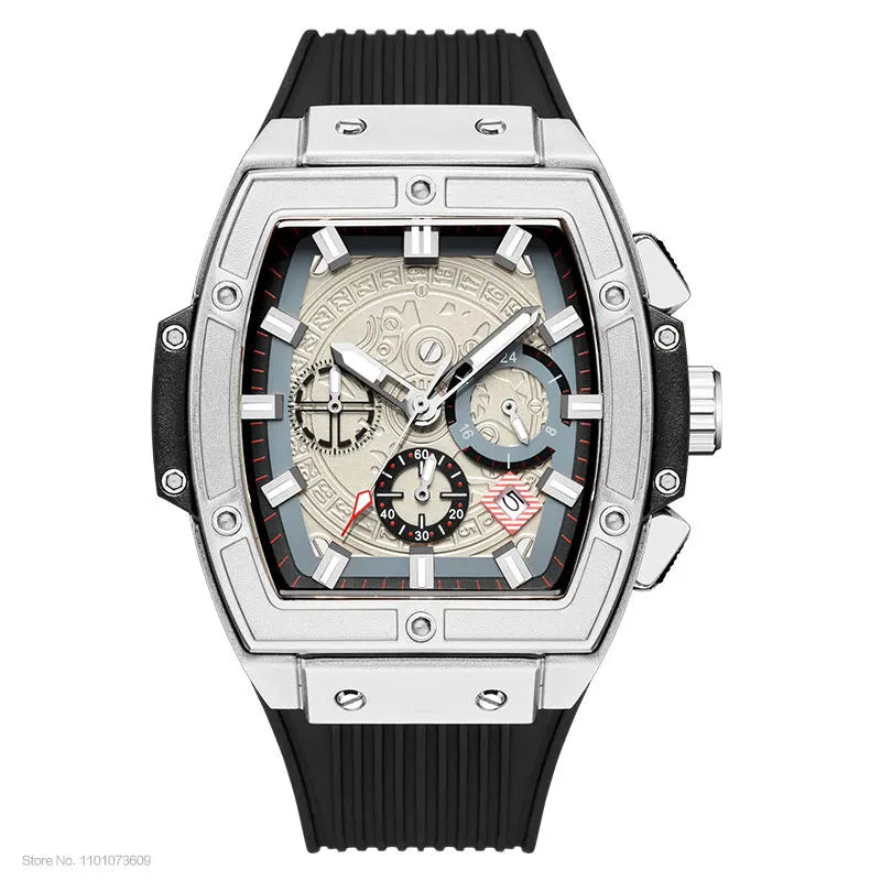 MEGIR & RUIMAS Watches for Men Fashion Military Sport Tonneau Chronograph Quartz Wristwatch with Date 24-hour 3atm Waterproof