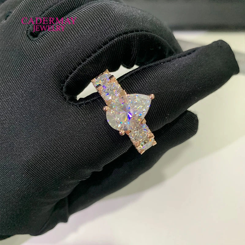 Cadermay luxury 5ct pear cut D VVS moissanite ring with 6mm round moissanite diamond eternity band moissanite ring set for women