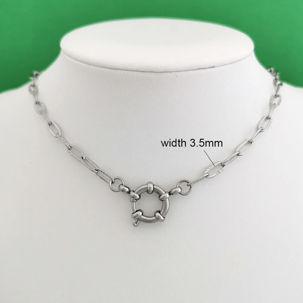 Spring Sailor Clasp Necklace Women Men Choker Stainless Steel Geometric Paperclip Link Chain Rolo PVD Gold Color Wholesale