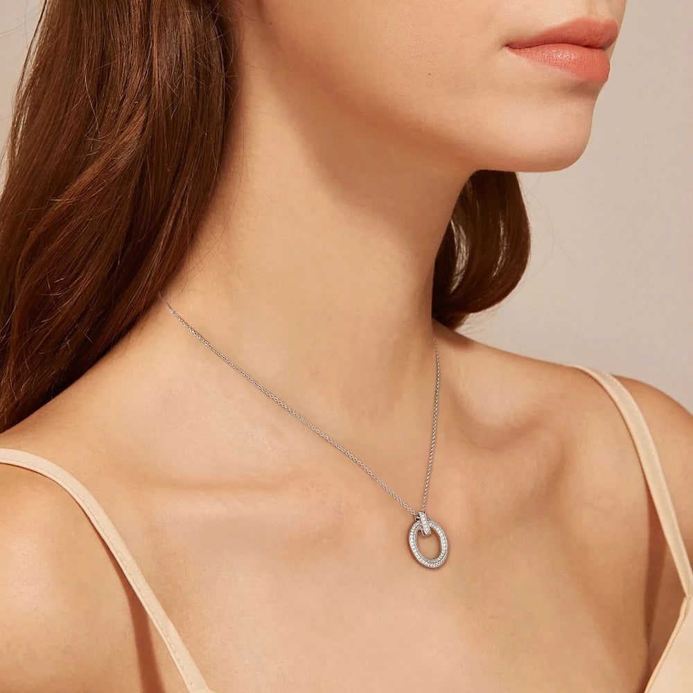 LinkerLove Moissanite Pendant Necklace Diamond Circle Pendant Chain for Women S925 Sterling Silver Choker Necklace Fine Jewelry