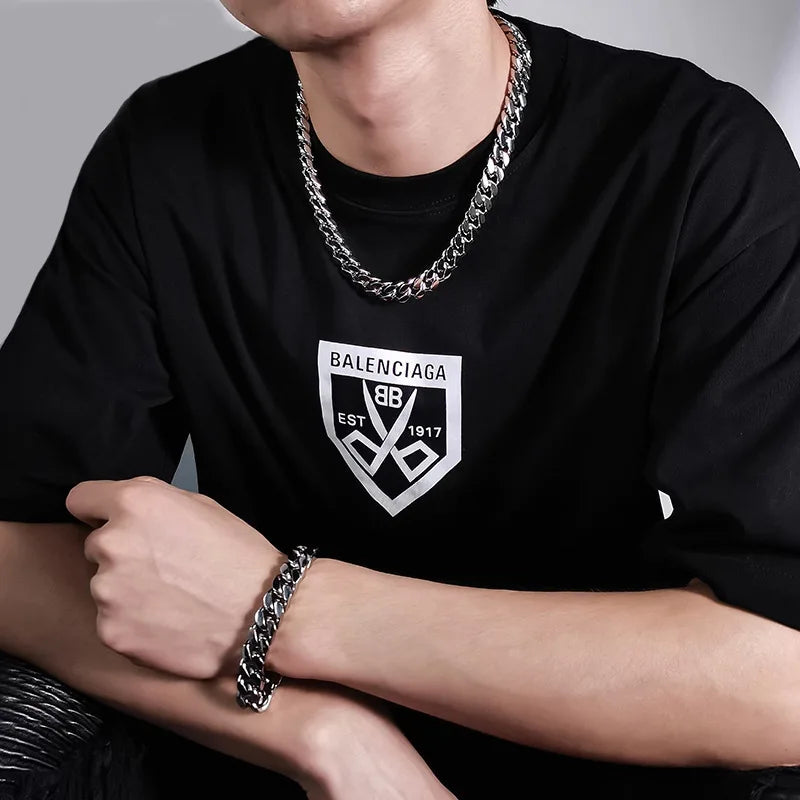 HNSP 316L Stainless Steel Chain Cuban Link Necklace For Men Accessories Jewelry Punk Street Style Thick Heavy Neck Chain Male