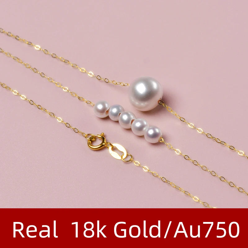 NYMPH Real 18K Gold Akoya Pearl Necklace Au750 Fine Jewelry White Round Aniversary Gift For Women Double Layer X529