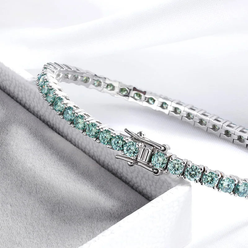 Smyoue 3/4mm GRA Certified Full Green Moissanite Tennis Bracelet for Women 18K Plated Lab Diamond 925 Silver Bracelet Men