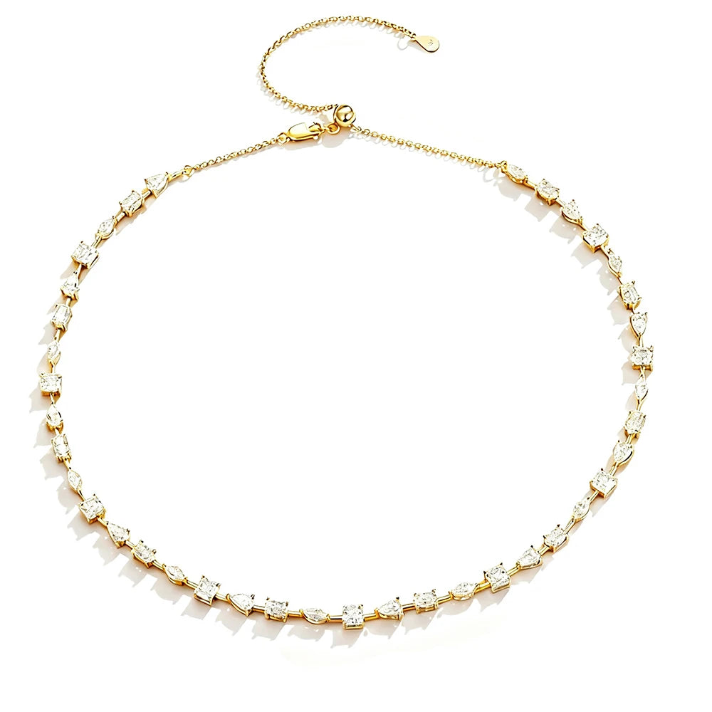 TEMGF Full Irregular Moissanite Chokers Necklaces 925 Silver Tennis Chain for Women Banquet Bridal Wedding Luxury Shiny Jewelry