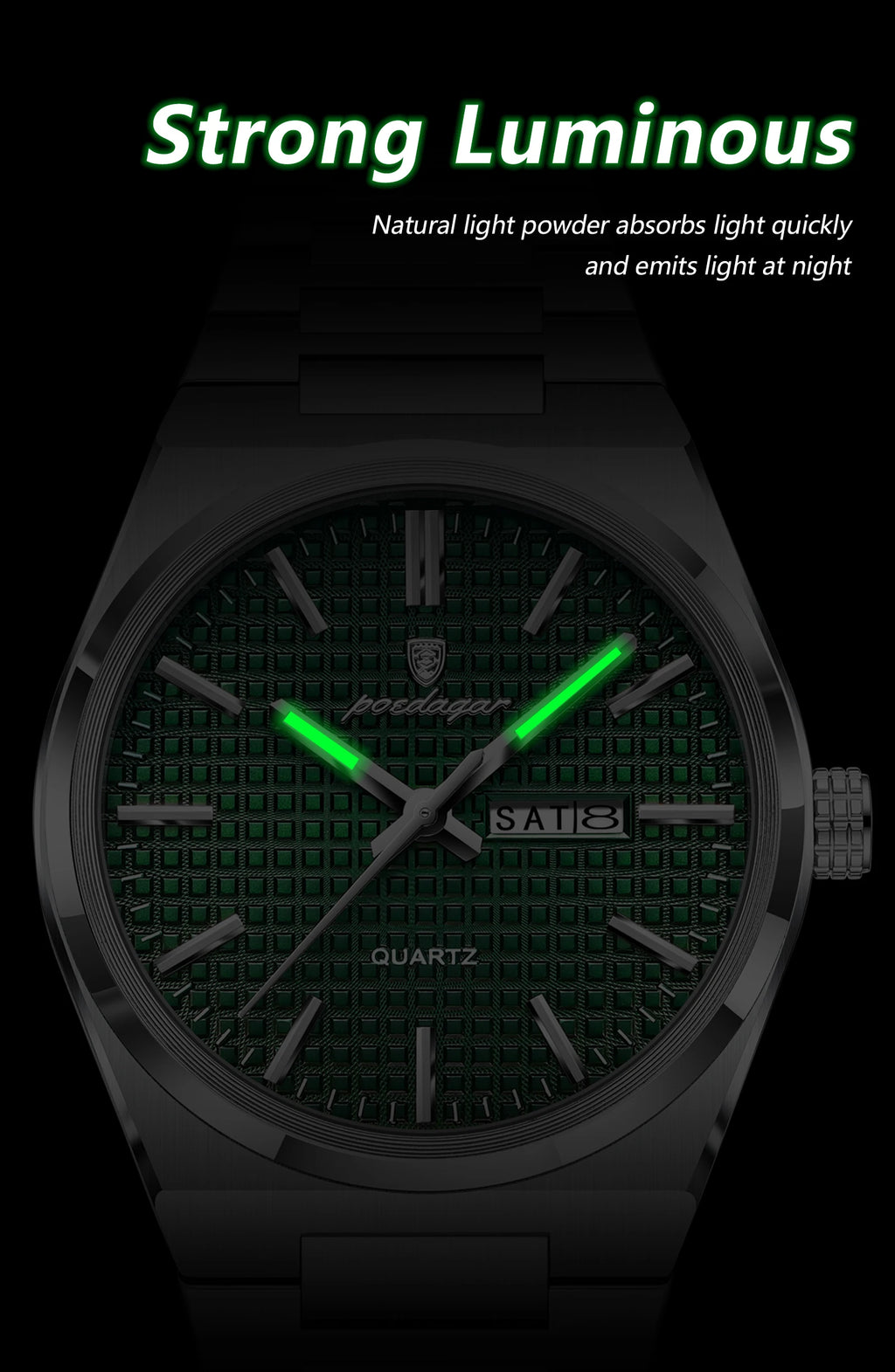 POEDAGAR Top Original Quartz Men Clock Waterproof Luminous Stainless Steel Man Wristwatch Date Week Business Men's Watches Reloj