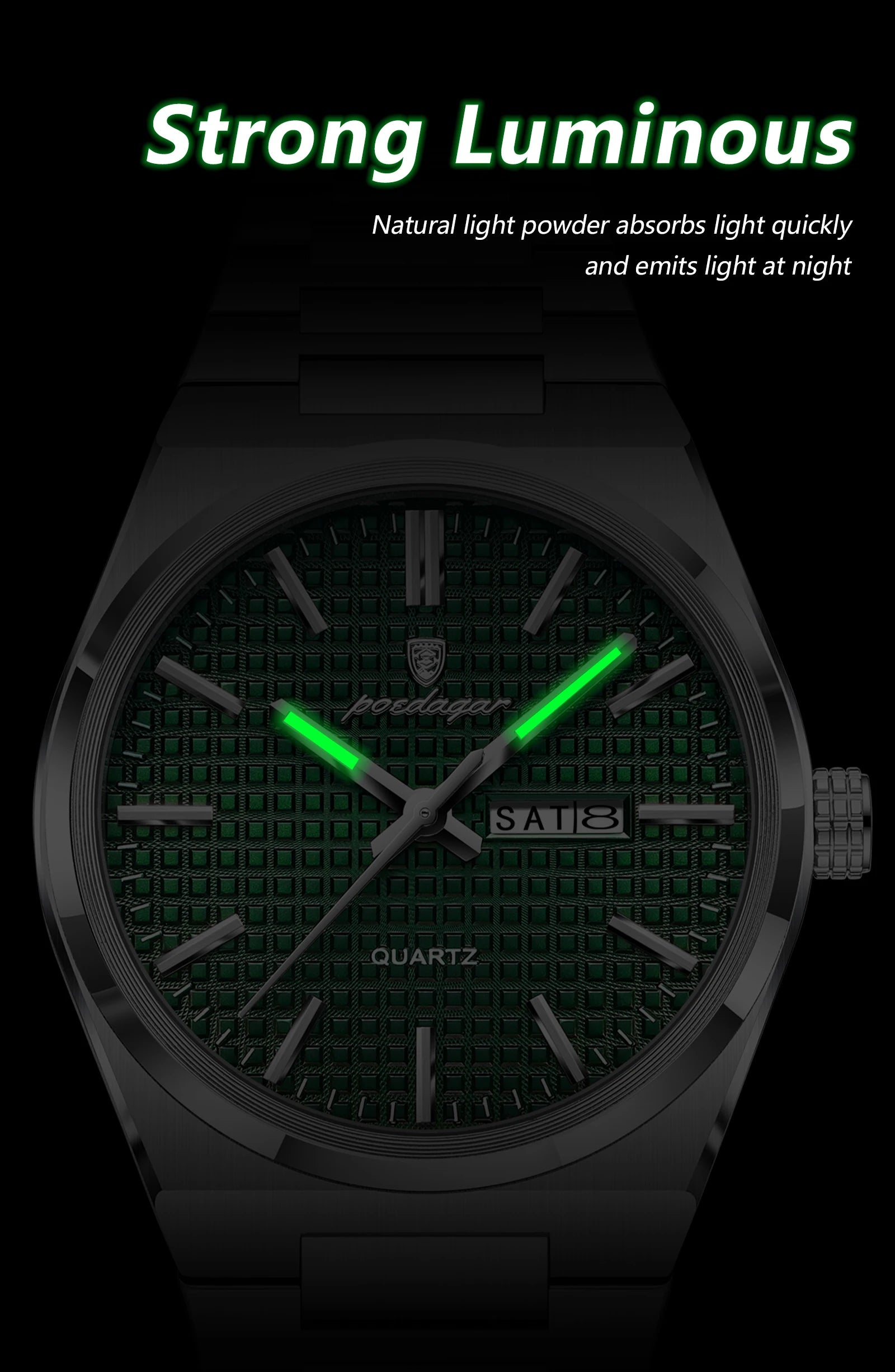 POEDAGAR Top Original Quartz Men Clock Waterproof Luminous Stainless Steel Man Wristwatch Date Week Business Men's Watches Reloj