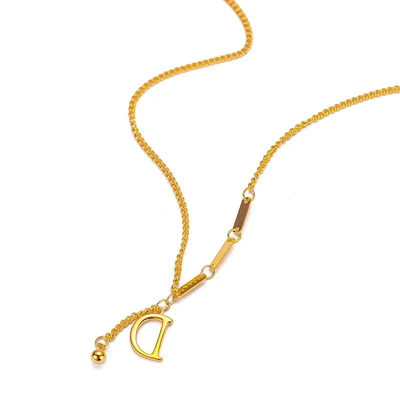 9999 Real Gold 24K Fashion Trend English Letter D Set Chain ins Wind D Necklace Women's