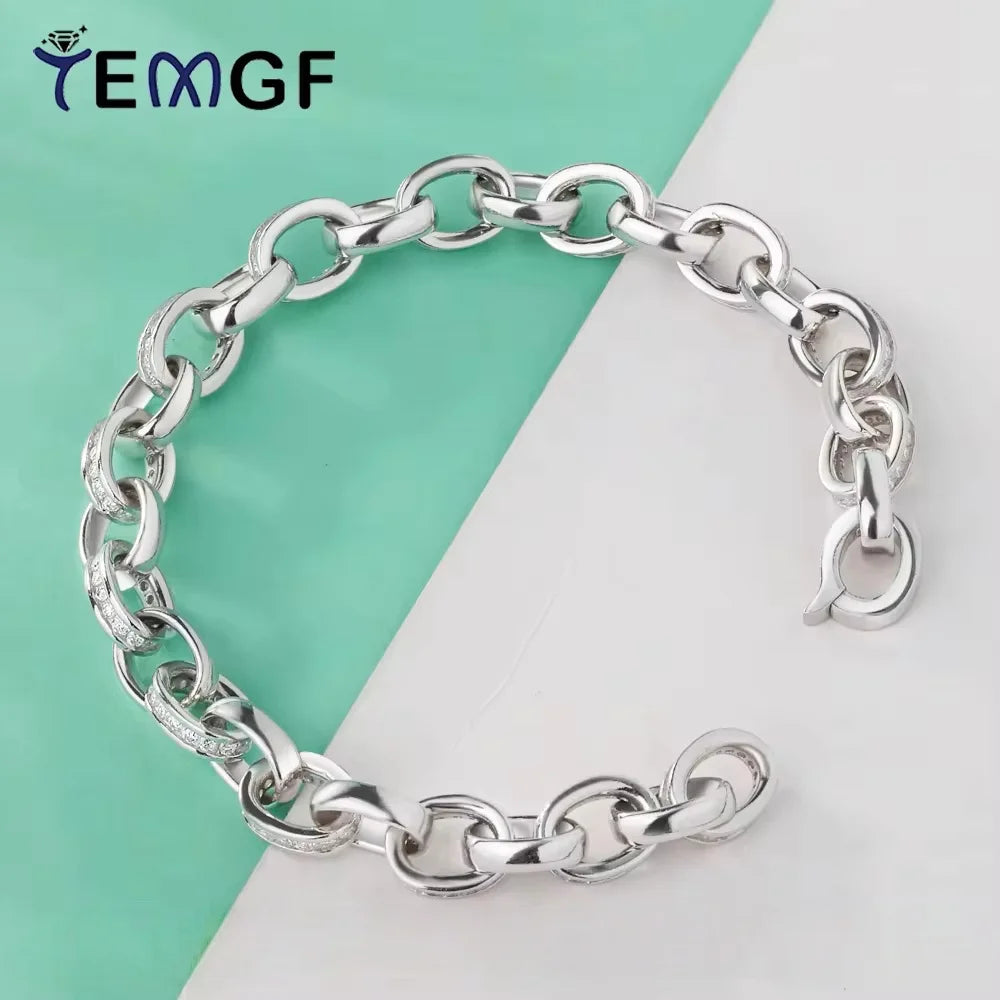 TEMGF New 1.2mm Moissanite Bracelet 925 Sterling Silver Buckle Chain for Women Men Fine Jewelry Couple Unique Love Birthday Gift