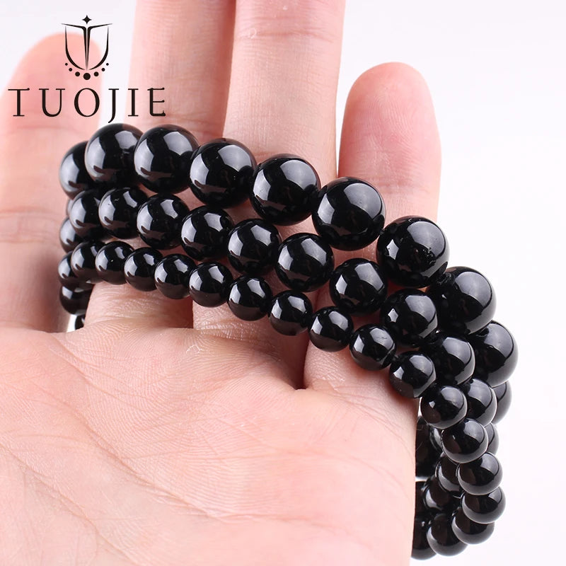 Natural 6 8 10mm Black Tourmaline Beads Bracelet Genuine Round Smooth Gemstone Beads Bracelets for Women Fashion Cheap Jewelry