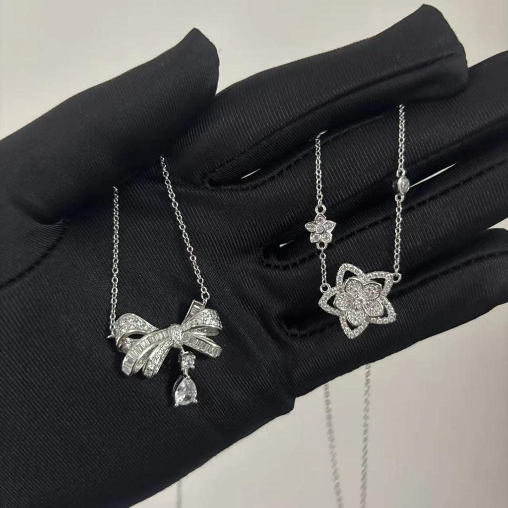 S925 Silver Women's Necklace, Fashionable Design Pentagram and Butterfly Pendant Necklace, Holiday Gift