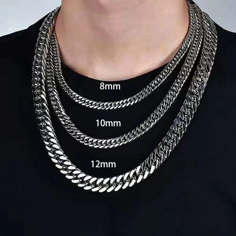 HNSP 316L Stainless Steel Cuban Chain Necklace For Men Punk Neck Male Jewelry Accessories Gift 8mm-14mm Thick Heavy Chains