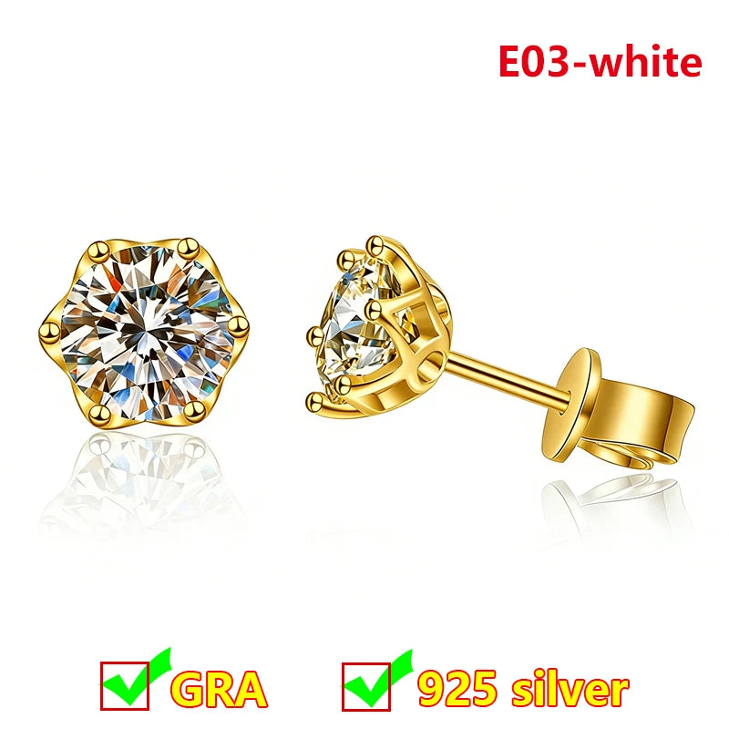 Premium 0.5ct-2ct Moissanite Earring For Women Classic Original 925 Sterling Silver Jewelry Moissanite Diamond Stud Earring