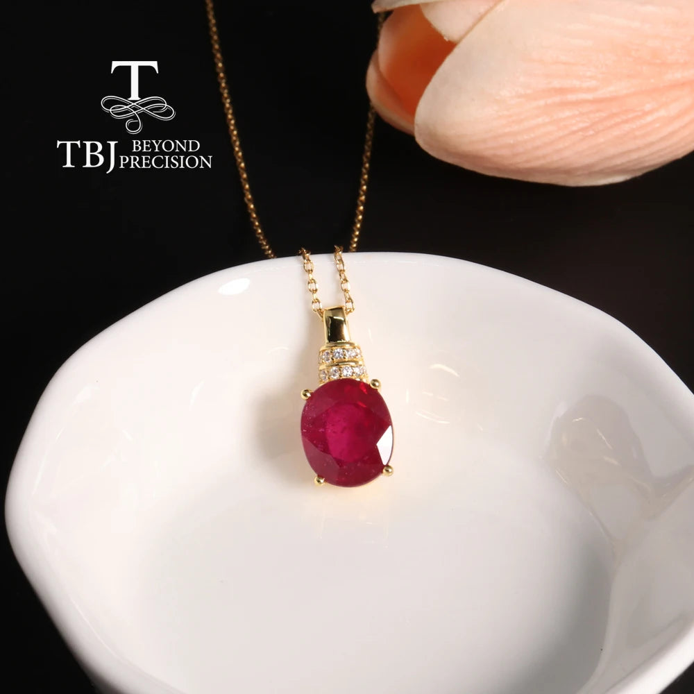 S925 Silver Luxury Large Gem natural Filled Ruby pendant necklace for women Anniversary & Engagement & banquet gift