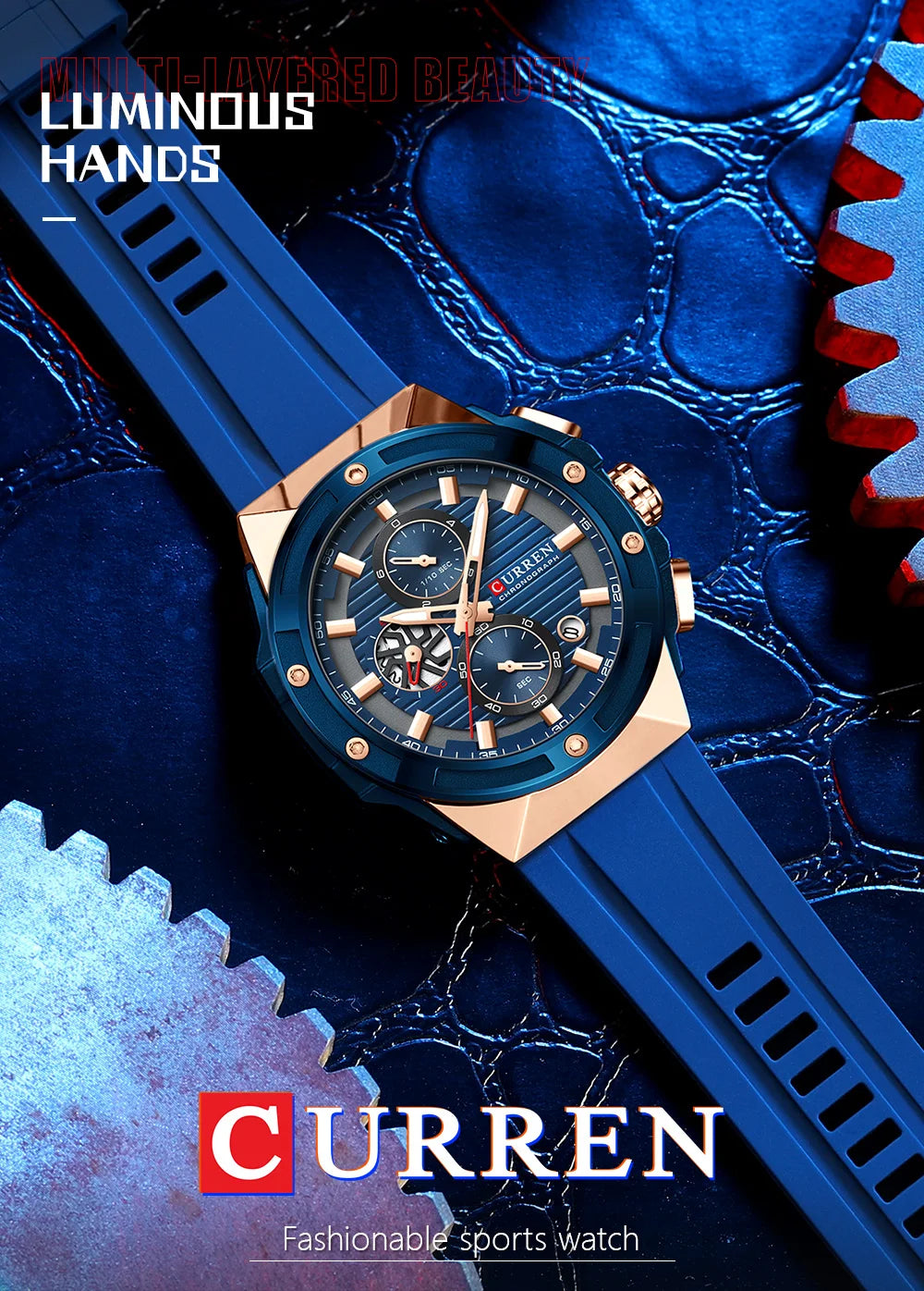 CURREN Classic Brand Men's Wristwatches Casual Business Quartz Silicone Watches with Luminous Hands Chronograph Dial