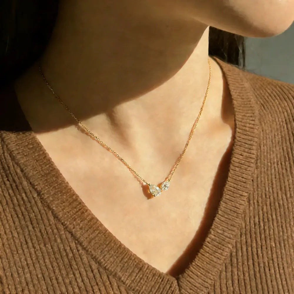 Knobspin Pear Cut Moissanite Necklace for Women 2 Gems Pendant 925 Sterling Silver Anniversary Necklaces for Her Jewelry Gift