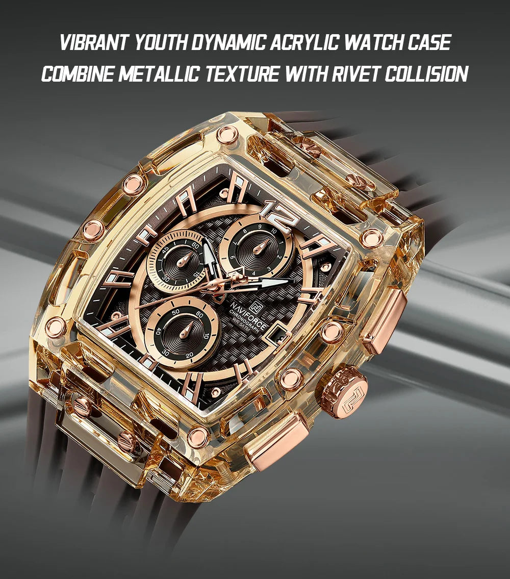 High Quality NAVIFORCE Watches for Man Silica Strap 50M Waterproof Sport Male Clock Casual Quartz Date Display Men's Chronograph