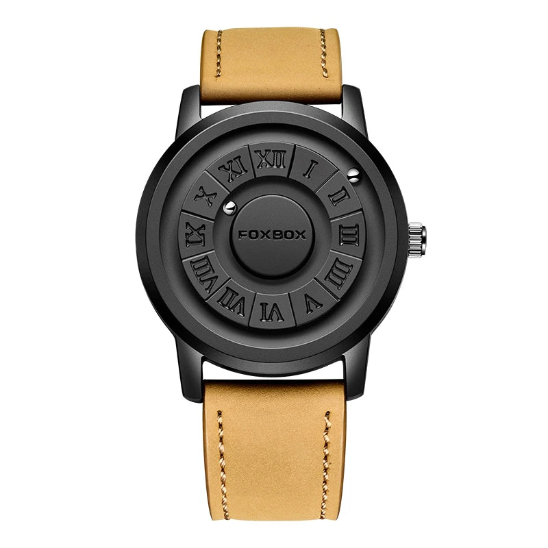 FOXOBOX New Original Luxury Skull Scrolling Pointer Magnetic Force Watch Men Military Sport Waterproof Quartz Wristwatch Clock
