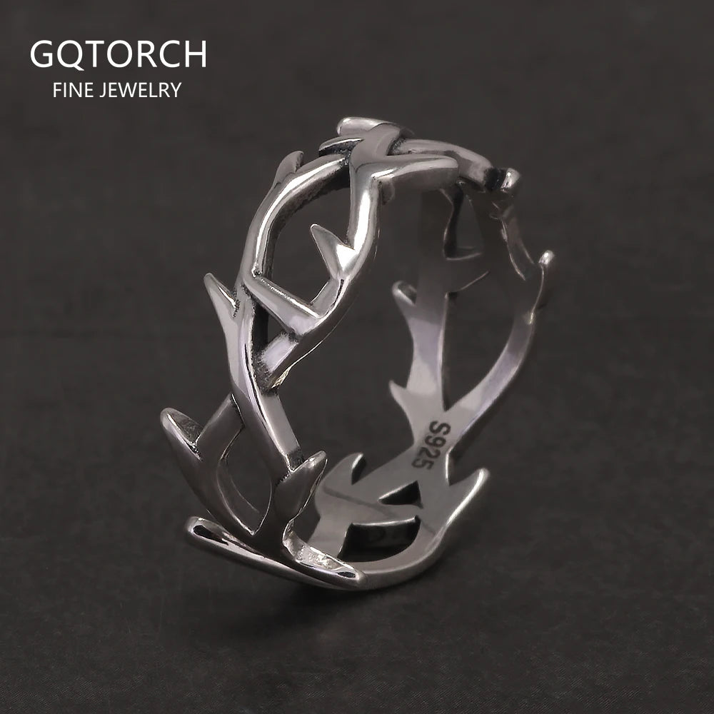 925 Sterling Silver Gothic Thorn Couple Rings for Women Men Punk Retro Cool Spiky Finger Ring Adjustable Hip-hop Y2k Jewelry