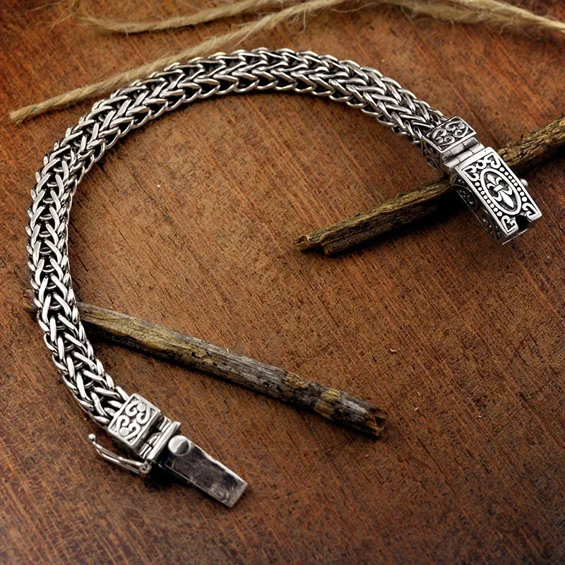 925 Silver Vintage Bangles Dragon Bone Chain Weaving Bracelet for Women and Men Double chains Buckle Can Wear Banquet Jewelry