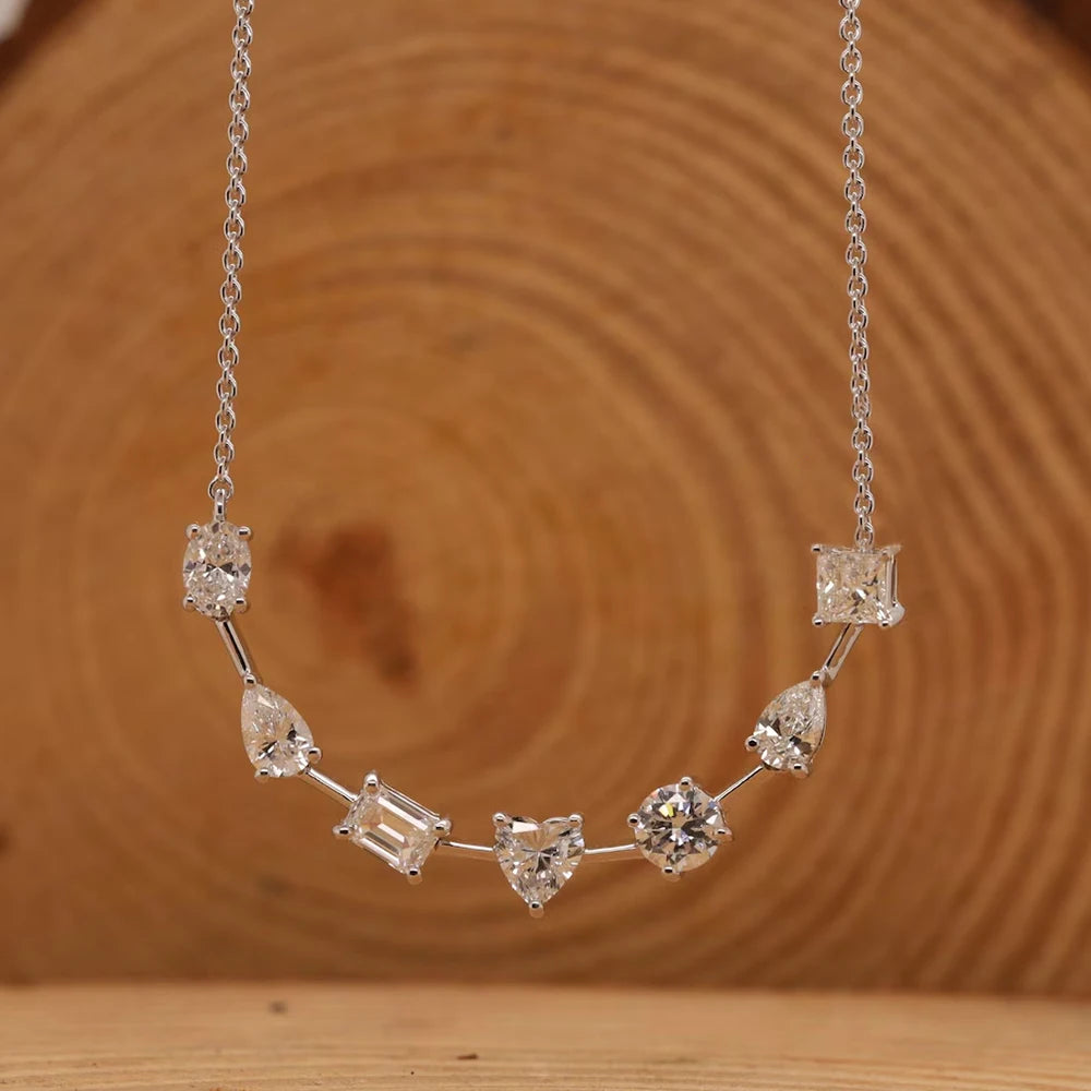 3.5cttw Multi Cut Moissanite Diamond Chain Necklace For Women Curved Shape Seven Stone Necklace S925 Silver Daily Wear Jewelry