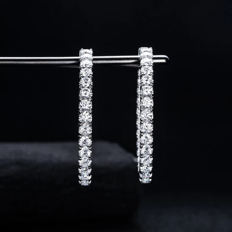 MossanRappr 5.6cttw Moissanite Diamond Big Hoop Huggie Earrings 925 Sterling Silver Luxury Earring Hip Hop Jewelry for Women