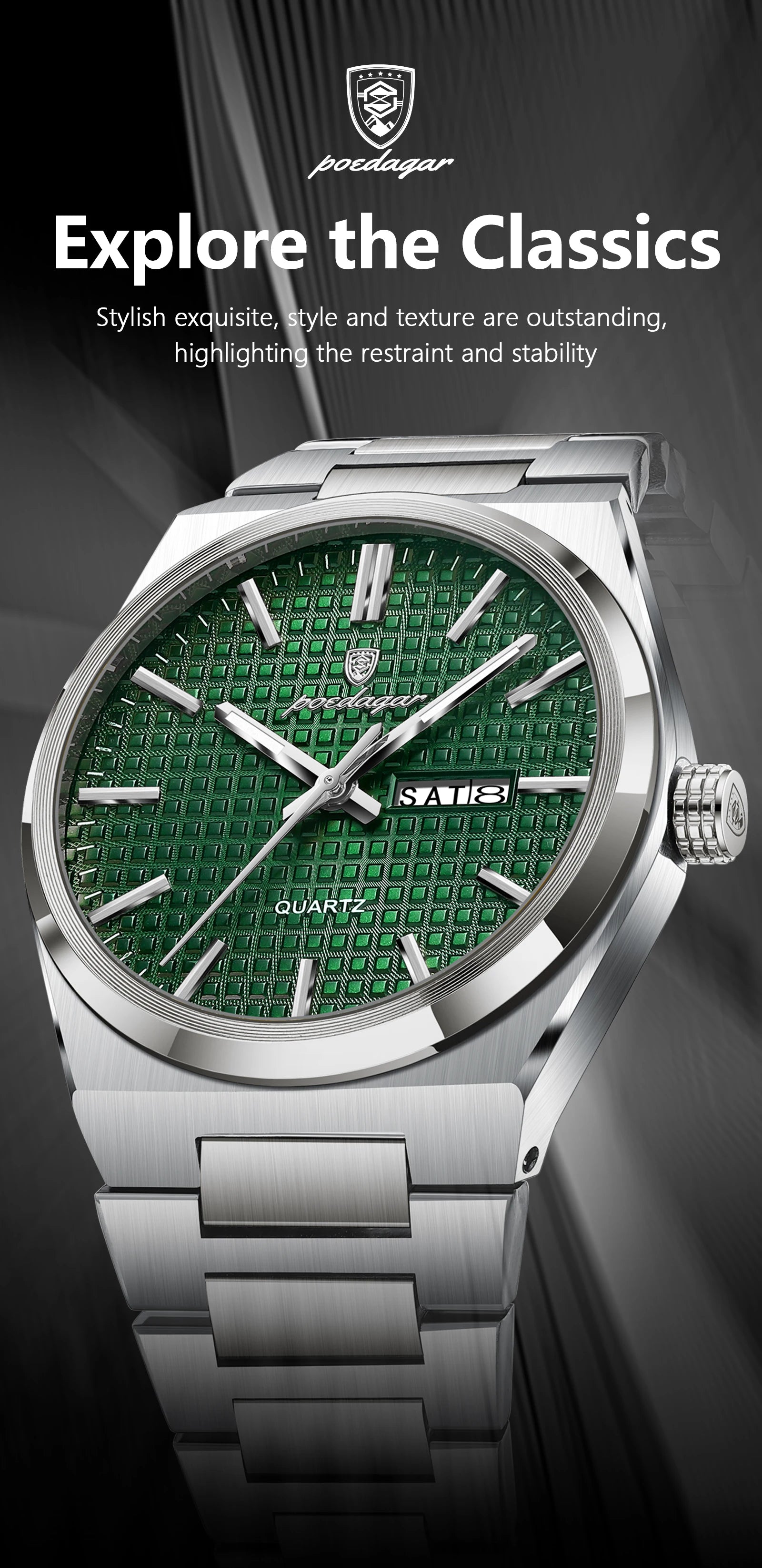POEDAGAR Top Original Quartz Men Clock Waterproof Luminous Stainless Steel Man Wristwatch Date Week Business Men's Watches Reloj